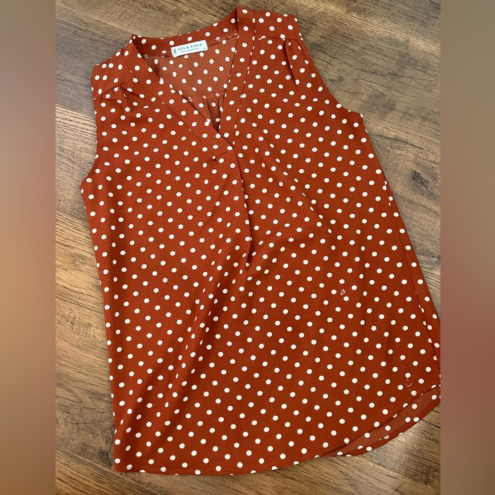 Rust Polka Dot Sleeveless Blouse